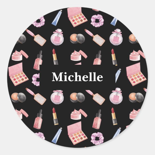 Personalised Makeup Cosmetics Pattern Cosmetology Classic Round Sticker (Front)