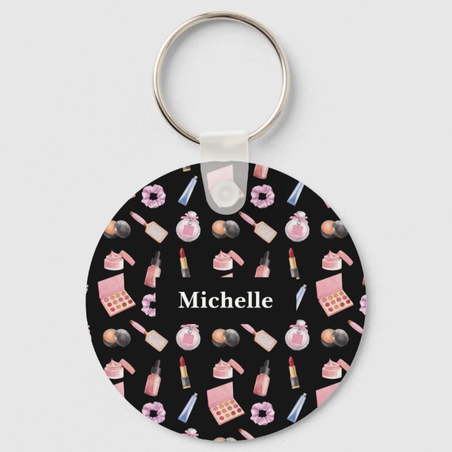 Personalised Makeup Cosmetics Pattern Cosmetology Key Ring (Front)