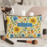 Personalised Makeup Pouch With Sicilian Floral Art<br><div class="desc">Elevate your daily style with a classic Italian flower pattern that features a botanical floral design. This design features a vibrant floral and leaf pattern in shades of yellow, orange, blue, red, and green. There is ample space for customisation, allowing you to add your name, monogram, or initials. This charming...</div>