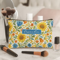 Personalised Makeup Pouch With Sicilian Floral Art