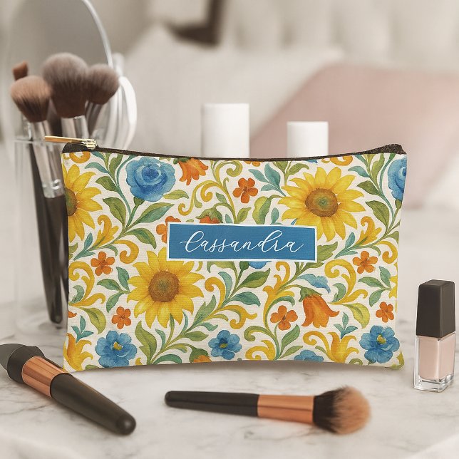 Personalised Makeup Pouch With Sicilian Floral Art (Creator Uploaded)