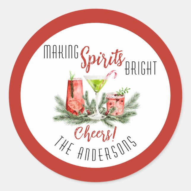Personalised Making Spirits Bright Festive Holiday Classic Round Sticker (Front)