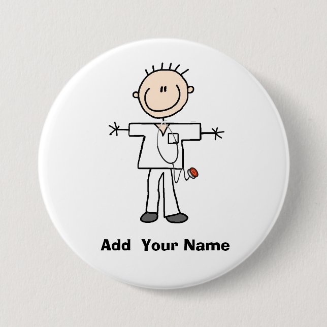 Personalised Male Stick Figure Nurse  Button (Front)