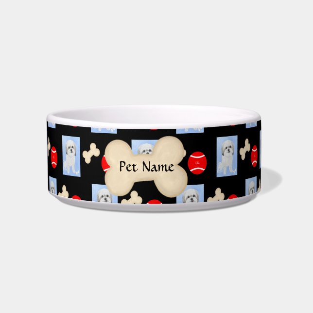 Personalised Malshi Black Pet Bowl (Front)