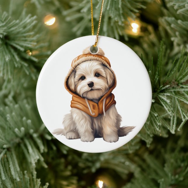 Personalised Maltese Dog Art Ceramic Ornament (Tree)