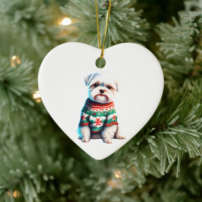 Personalised Maltese in Christmas Sweater Ceramic Ornament (Tree)