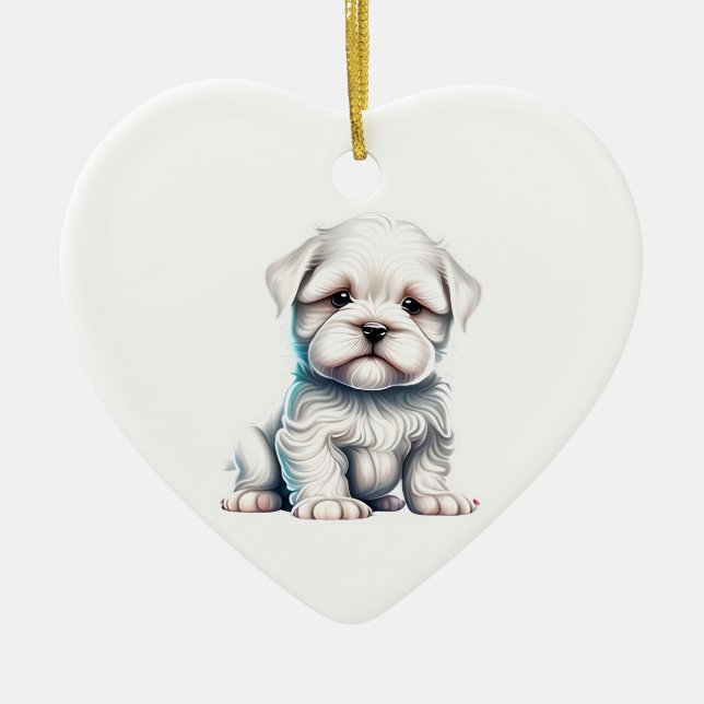 Personalised  Maltese Puppy Ceramic Ornament (Front)