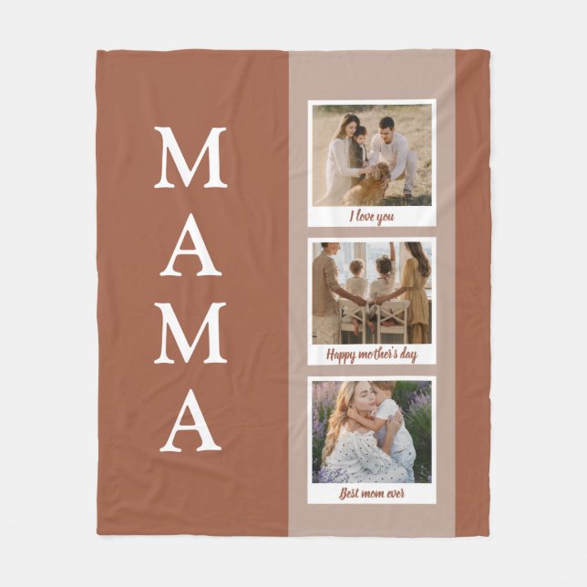Personalised Mama Blanket with 3 Photos & Custom  (Front)