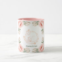 Personalised Mama Cat & Kitten Floral Coffee Mug
