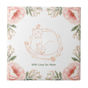 Personalised Mama Cat & Kitten Floral Mother's Day Ceramic Tile