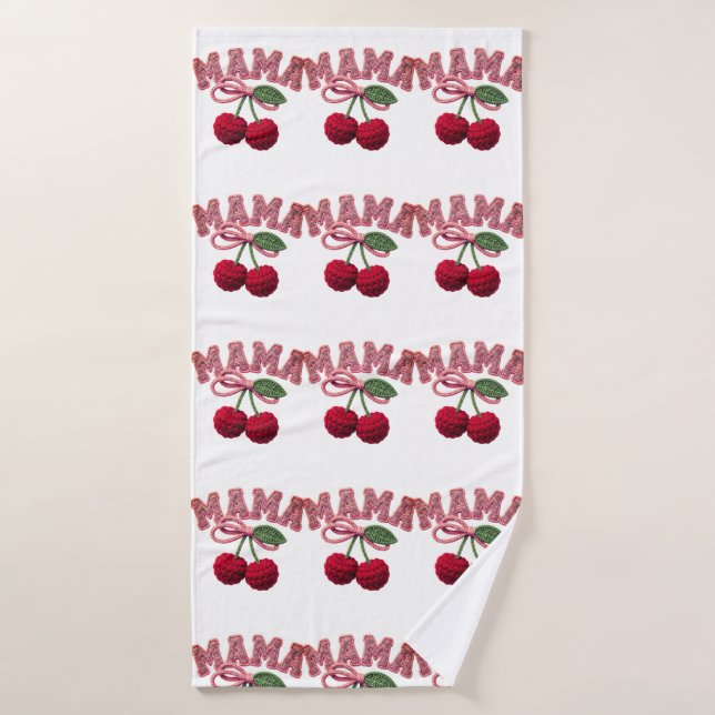 Personalised “Mama” Cherry Print – Funny Kitchen T Bath Towel Set (Bath Towel)
