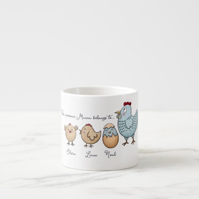 Personalised Mama Chicken Chicks – Custom Names  Espresso Cup (Front)