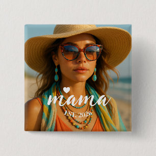 Personalised Mama Est Year Custom Gift For Mummy 15 Cm Square Badge