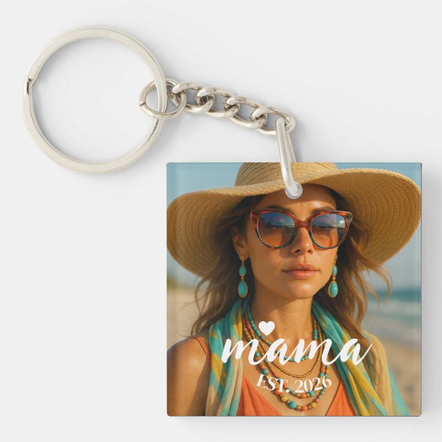 Personalised Mama Est Year Custom Gift For Mummy Key Ring (Front)