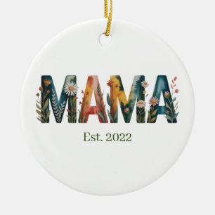 Personalised Mama Est Year Floral Mother Gift Ceramic Ornament