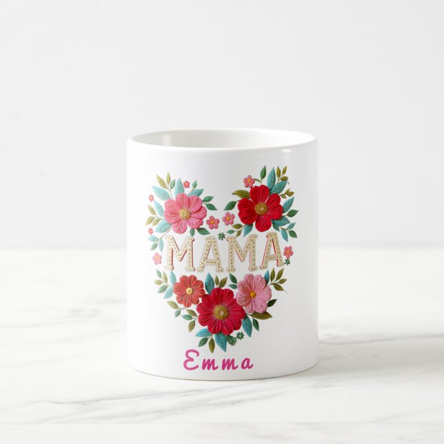 Personalised Mama Heart Floral Custom Gift Coffee Mug (Center)