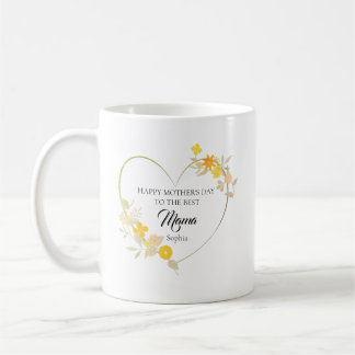 Personalised Mama Name Mother’s Day Floral Heart Coffee Mug