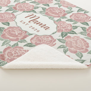 Personalised Mama Peony Sherpa Blanket Custom Name