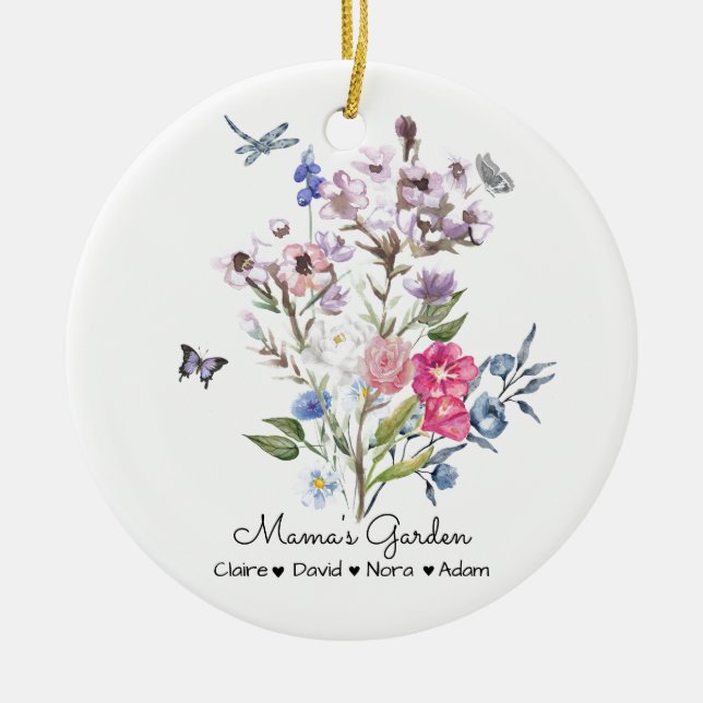 Personalised Mama's Garden Ceramic Ornament (Front)