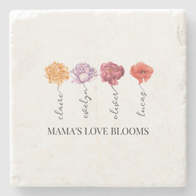 Personalised Mama's Love Blooms Stone Coaster (Front)