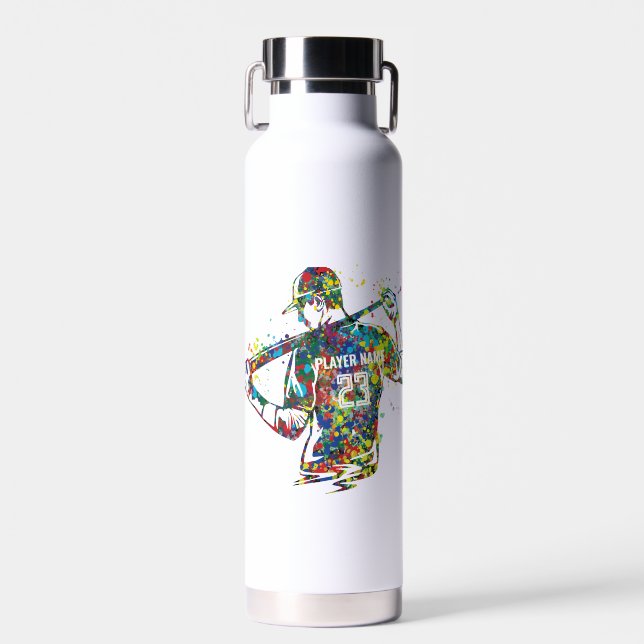 Personalised Man/Boy Baseball Player Water Bottle (Front)
