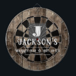 Personalised Man Cave Custom Bar Name Dartboard<br><div class="desc">Faux wooden background with monogram and family name in centre of the board. Other colours available in the shop. This fun template lets you create your own personalised man cave "your name" whiskey or bbq backyard bar dart board sign. Unique fun gift</div>