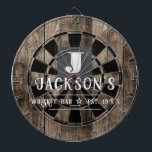 Personalised Man Cave Custom Bar Name Dartboard<br><div class="desc">Faux wooden background with monogram and family name in centre of the board. Other colours available in the shop. This fun template lets you create your own personalised man cave "your name" whiskey or bbq backyard bar dart board sign. Unique fun gift</div>