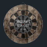 Personalised Man Cave Dartboard<br><div class="desc">Faux wooden background with custom name and man cave in the centre of the board. Other colours available in the shop.</div>