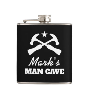 Personalised man cave hip flask drink gift for men