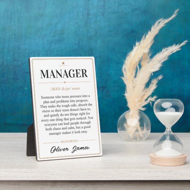 Personalised Manager Dictionary Definition Desk Plaque (Side)