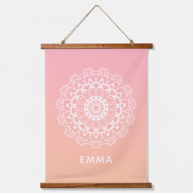Personalised Mandala Dorm Room Pink Ombre Wall  Hanging Tapestry (Front)
