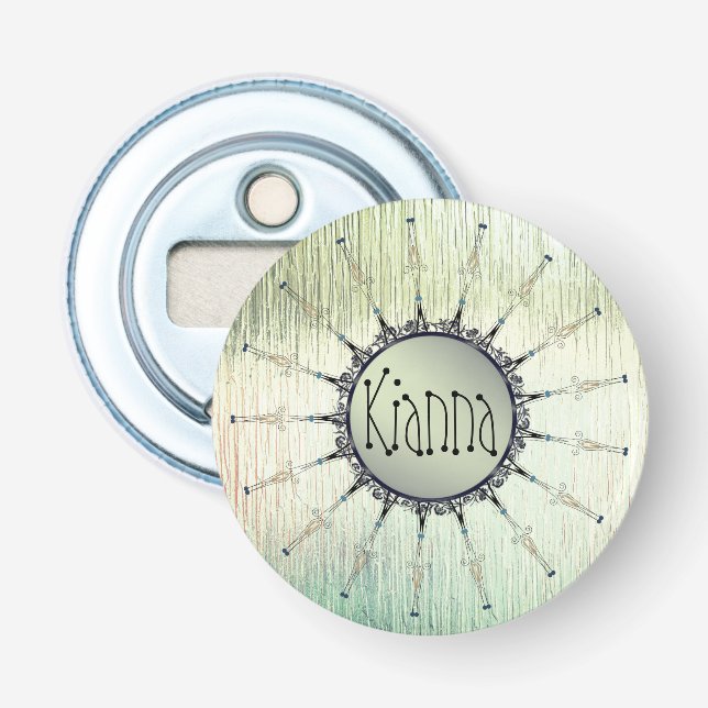 Personalised Mandala on Minty Frosted Glass   Bottle Opener (Front)
