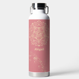Personalised Mandala Rose Pink Gold Meditation Water Bottle