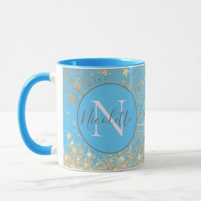 Personalised Mandala with Gold Stars Monogram     Mug (Left)