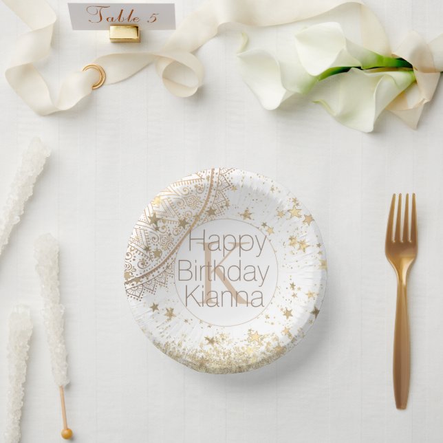 Personalised Mandala with Gold Stars Monogram   Paper Plate (Wedding)