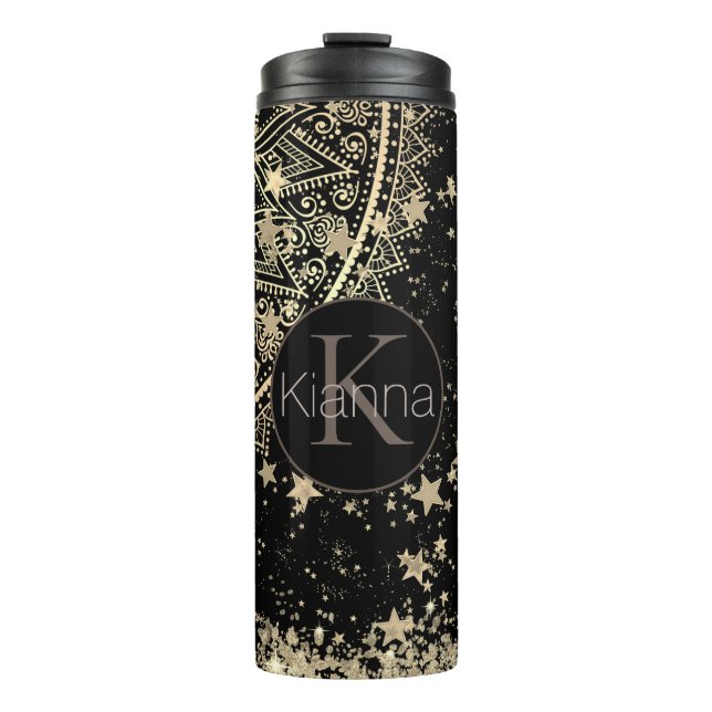 Personalised Mandala with Gold Stars Monogram  Thermal Tumbler (Front)