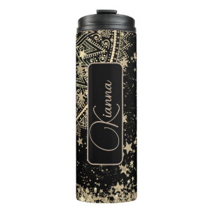Personalised Mandala with Gold Stars  Thermal Tumbler