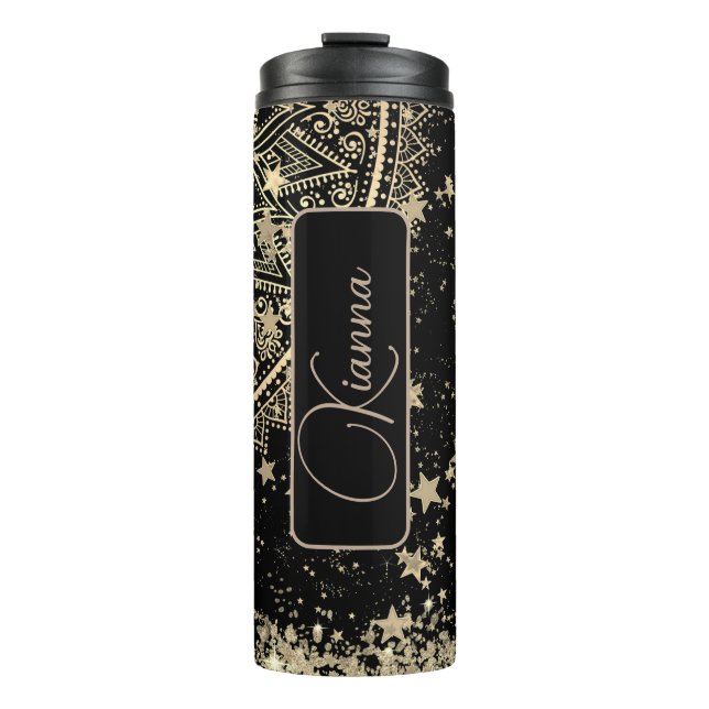 Personalised Mandala with Gold Stars  Thermal Tumbler (Front)