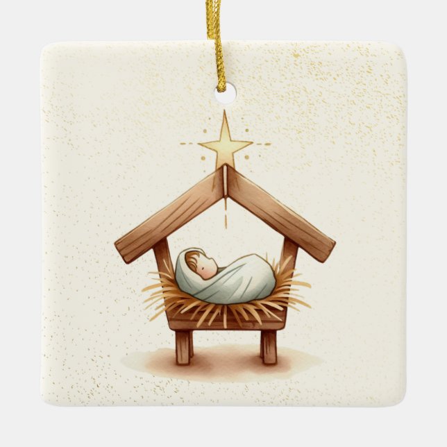 Personalised Manger Scene Christmas Ornament (Front)