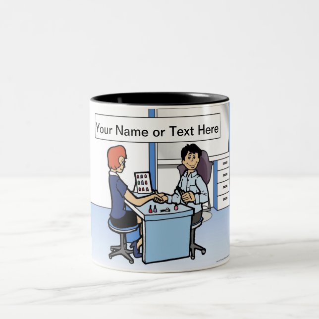 Personalised Manicurist, Nail Tech - Male Cartoon Two-Tone Coffee Mug (Center)