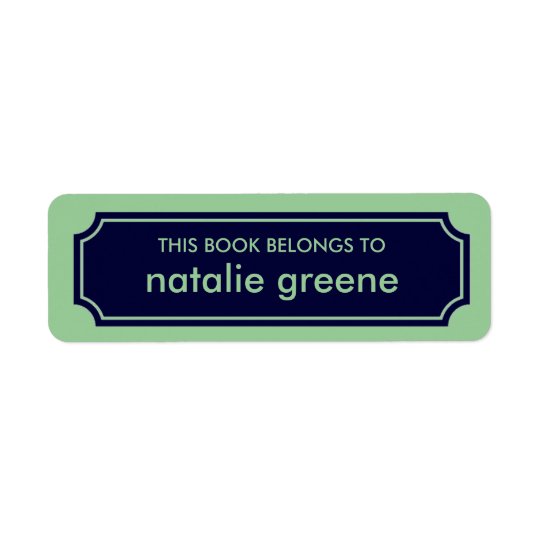 Personalised Mansard Bookplate Label, Navy / Green Return Address Label