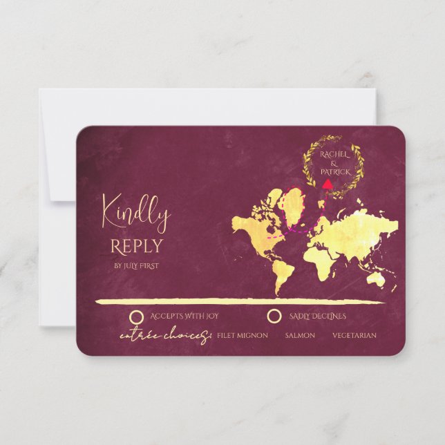 Personalised Map of Love Journey Wedding RSVP Card (Front)