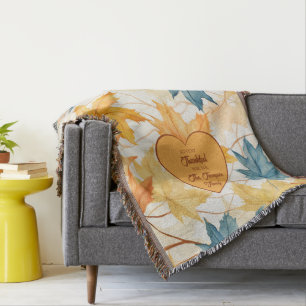 Personalised Maple Leaves Thanksgiving Heart  Throw Blanket
