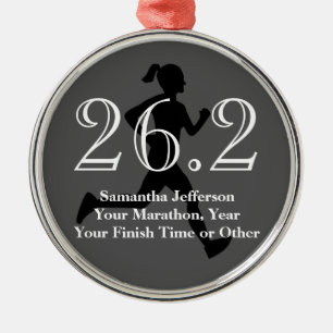 Personalised Marathon Runner 26.2 Womens Medal Metal Ornament