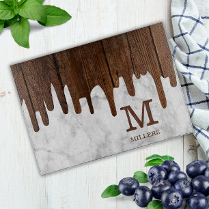 Personalised Marble And Wood Family Name Monogram  Cutting Board