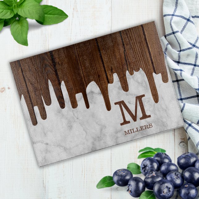 Personalised Marble And Wood Family Name Monogram  Cutting Board (Creator Uploaded)
