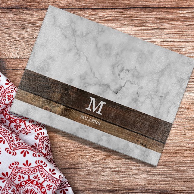 Personalised Marble And Wood Monogram Initial Cutting Board (Creator Uploaded)