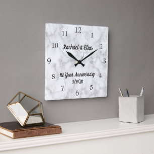 Personalised Marble Anniversary Wedding Square Wall Clock