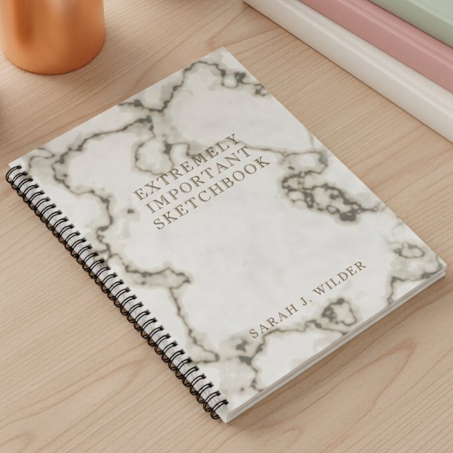 Personalised Marble Extremely Important Sketchbook Notebook (Elevate your home office or creative space with this beautiful and 'extremely important' notebook)