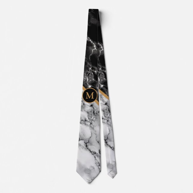 Personalised Marble Neck Tie with Custom Letter (Front)